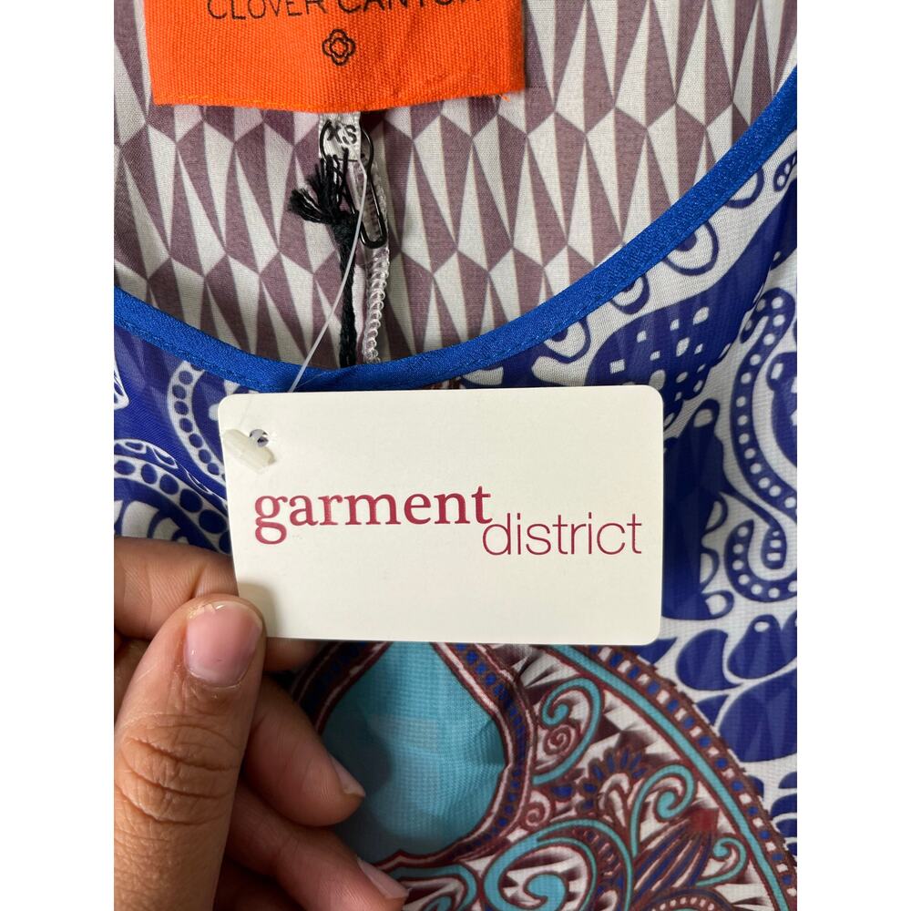 Clover Canyon Flower Power Blouse XS Blue Paisley Scarf Print Indie New - Picture 6 of 10